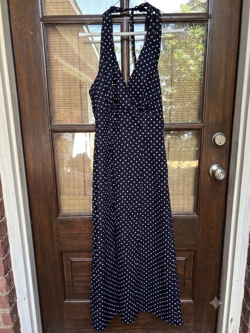Lands End Polka Dot Halter Midi Dress - Navy and White